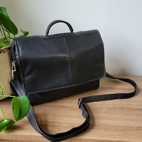 EUC WILSONS THE LEATHER EXPERTS BLACK GENUINE LEATHER LAPTOP MESSENGER BAG - Picture 1 of 16